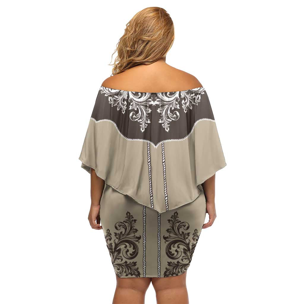 Vintage Western Cowboy Off Shoulder Short Dress Brown Version - Wonder Print Shop