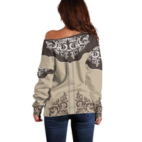 Vintage Western Cowboy Off Shoulder Sweater Brown Version - Wonder Print Shop