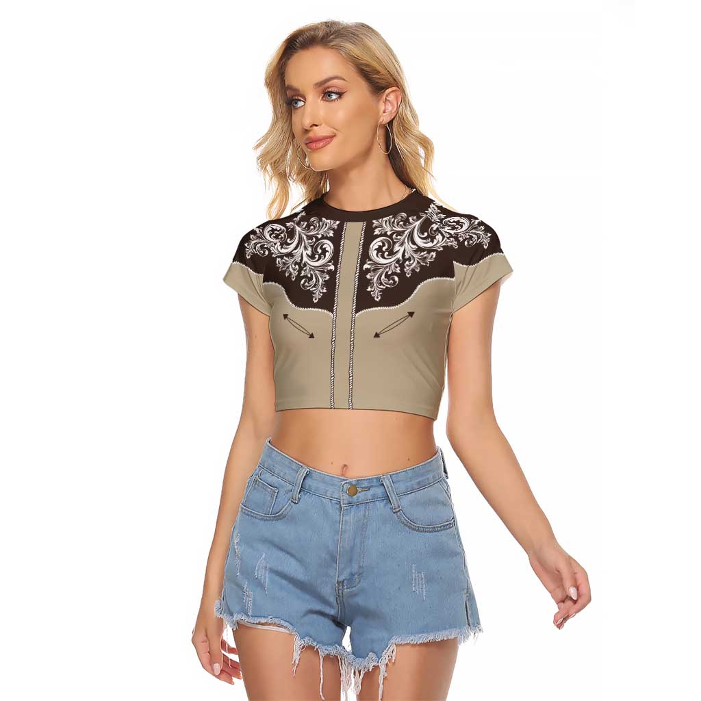 Vintage Western Cowboy Raglan Cropped T Shirt Brown Version - Wonder Print Shop