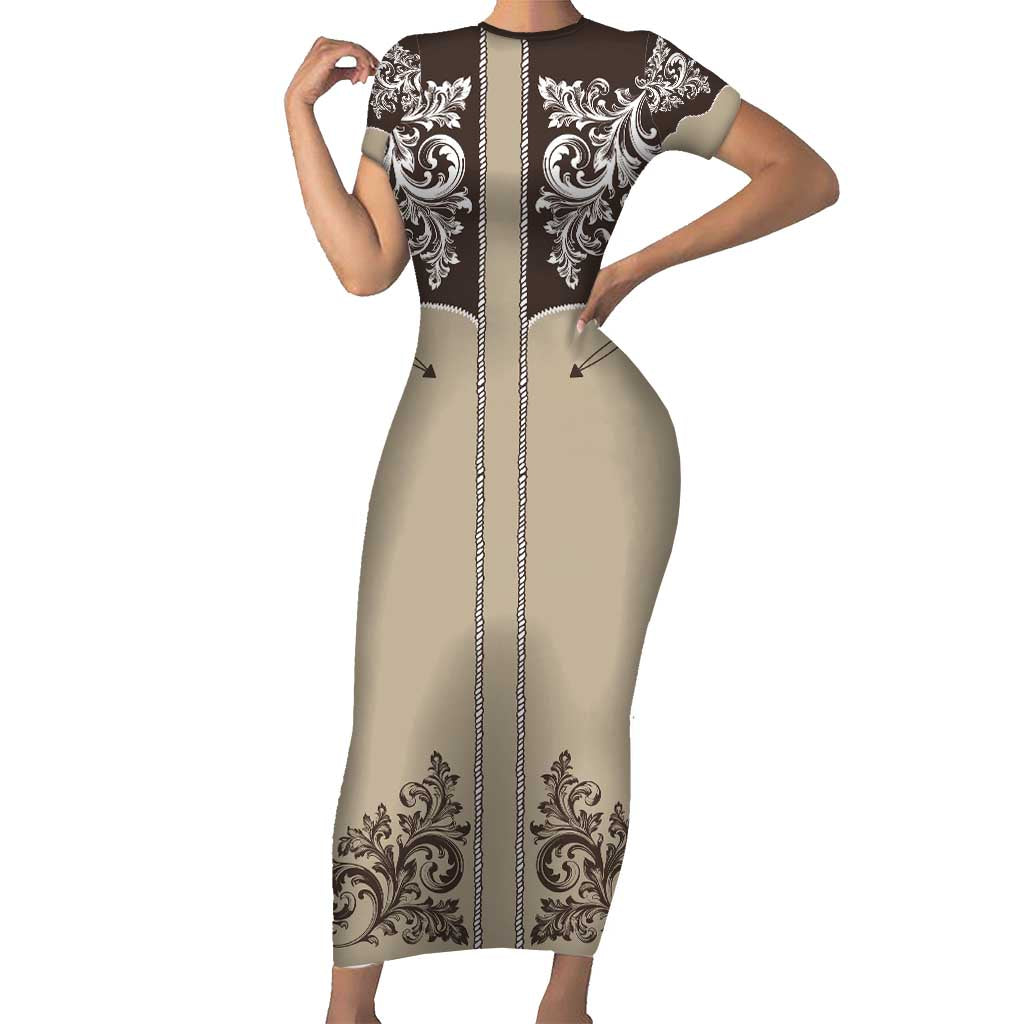 Vintage Western Cowboy Short Sleeve Bodycon Dress Brown Version - Wonder Print Shop