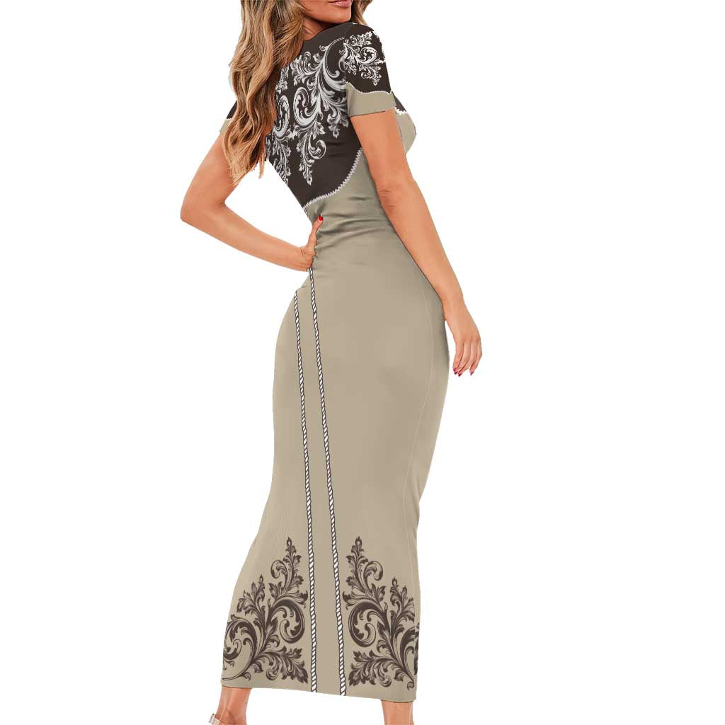 Vintage Western Cowboy Short Sleeve Bodycon Dress Brown Version - Wonder Print Shop