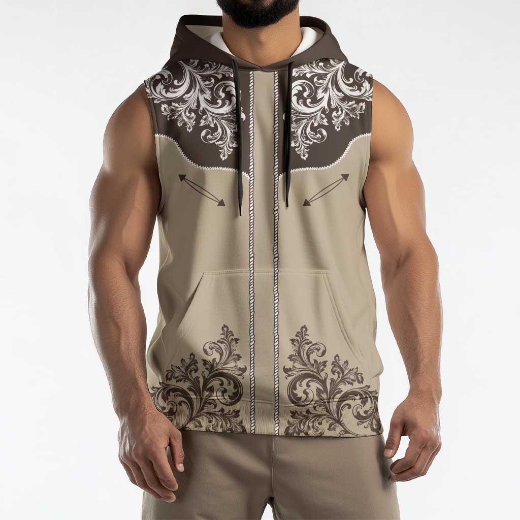Vintage Western Cowboy Sleeveless Hoodie Brown Version - Wonder Print Shop