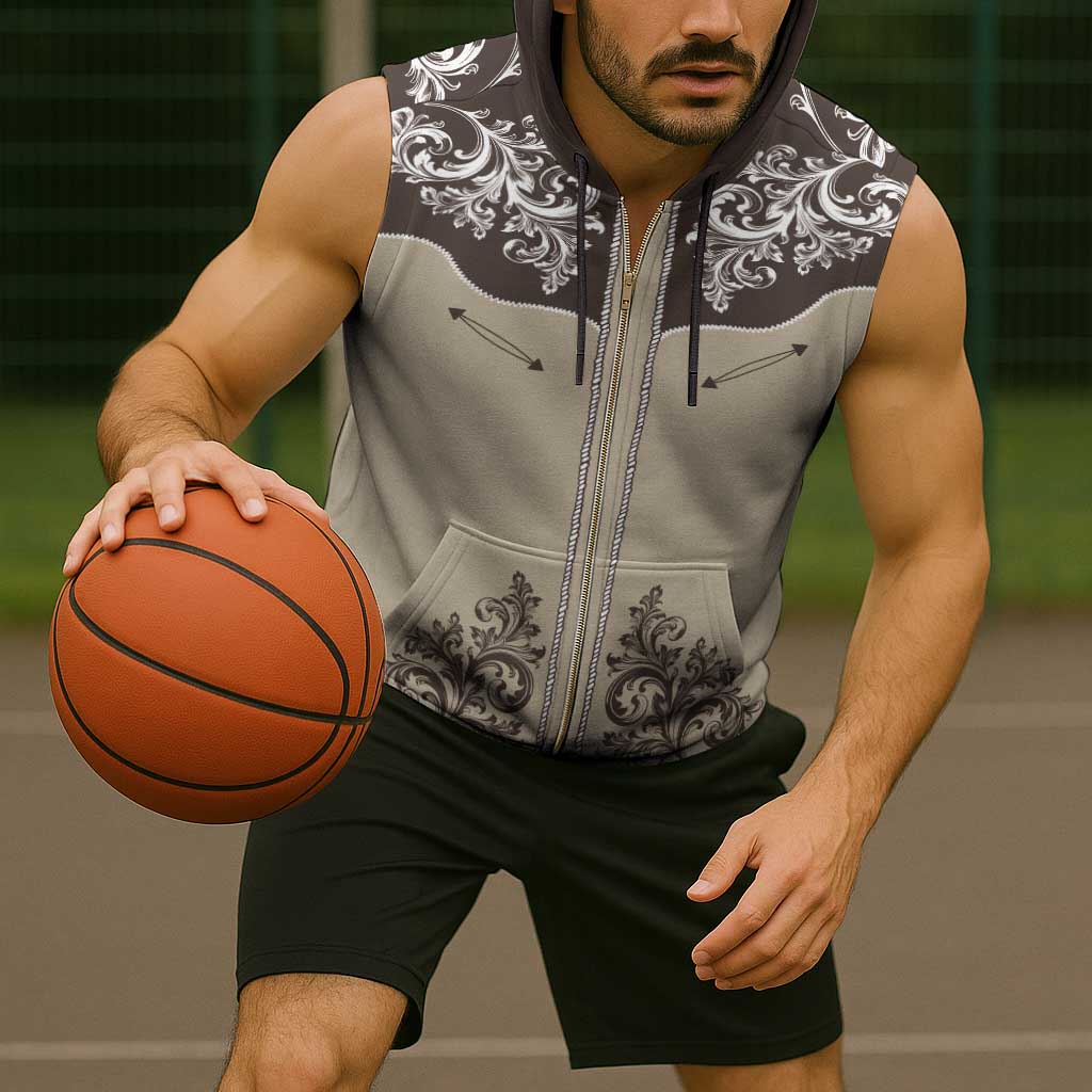 Vintage Western Cowboy Sleeveless Zip Hoodie Brown Version - Wonder Print Shop