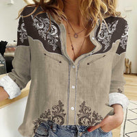 Vintage Western Cowboy Women Casual Shirt Brown Version - Wonder Print Shop