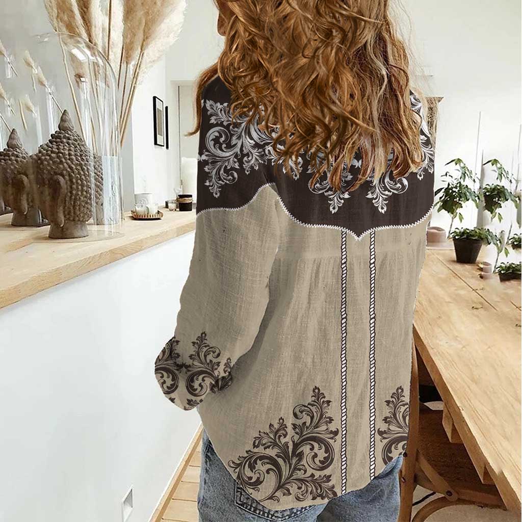 Vintage Western Cowboy Women Casual Shirt Brown Version - Wonder Print Shop