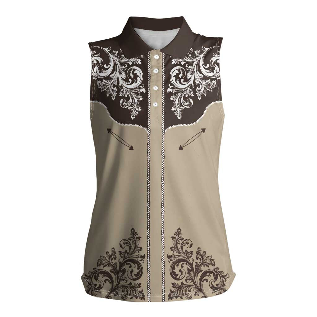 Vintage Western Cowboy Women Sleeveless Polo Shirt Brown Version - Wonder Print Shop