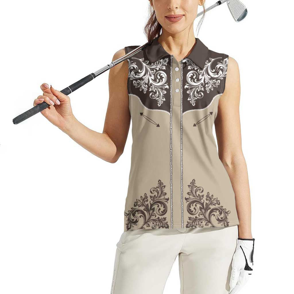 Vintage Western Cowboy Women Sleeveless Polo Shirt Brown Version - Wonder Print Shop