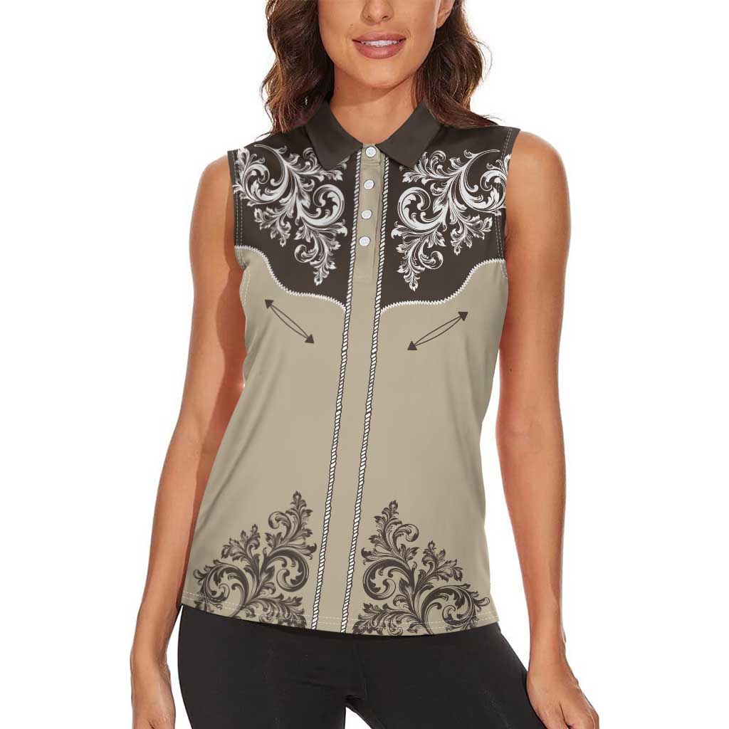 Vintage Western Cowboy Women Sleeveless Polo Shirt Brown Version - Wonder Print Shop