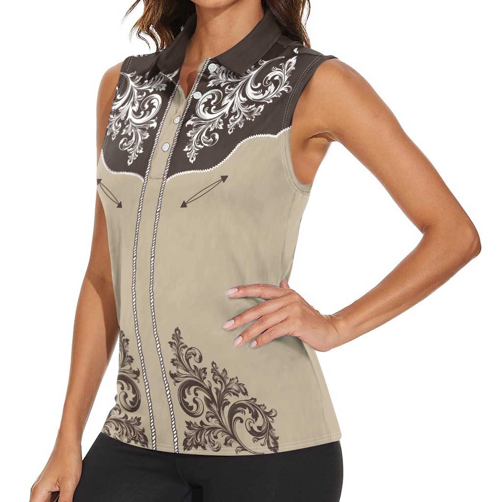 Vintage Western Cowboy Women Sleeveless Polo Shirt Brown Version - Wonder Print Shop
