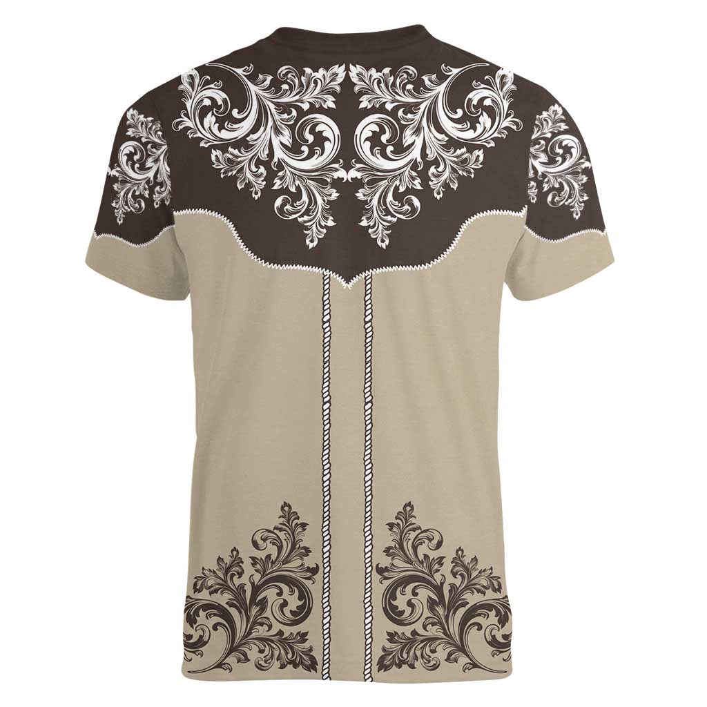 Vintage Western Cowboy Women V-Neck T-Shirt Brown Version - Wonder Print Shop