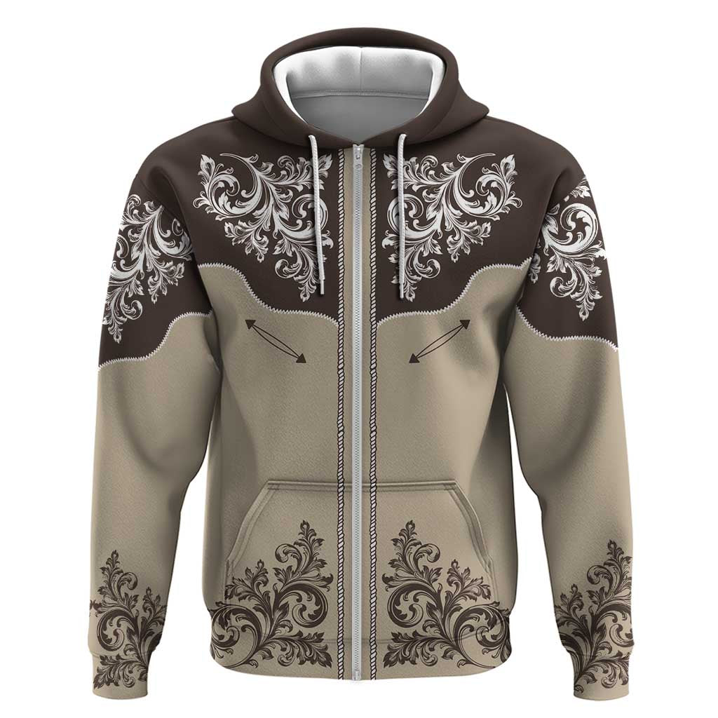 Vintage Western Cowboy Zip Hoodie Brown Version - Wonder Print Shop