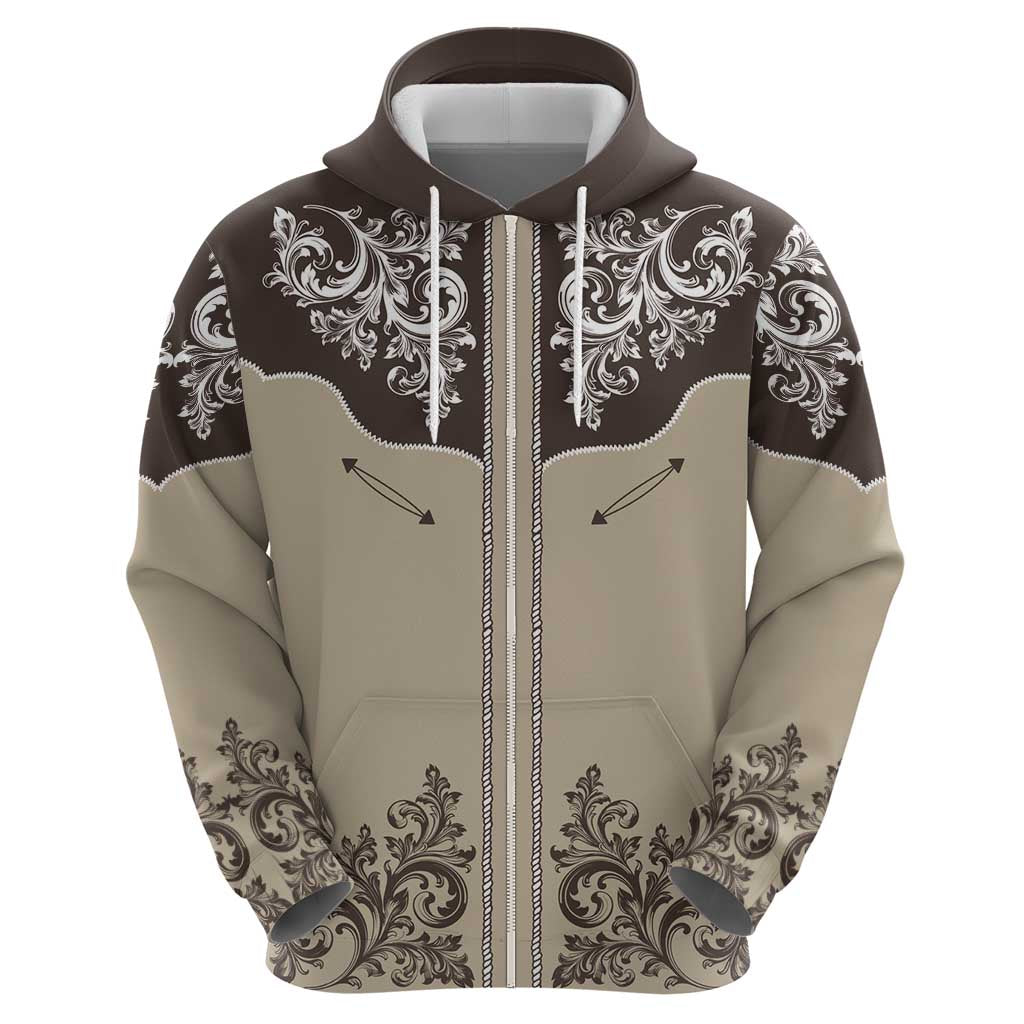 Vintage Western Cowboy Zip Hoodie Brown Version - Wonder Print Shop