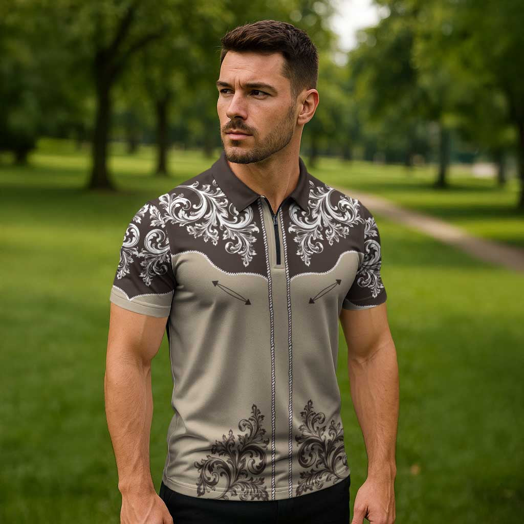 Vintage Western Cowboy Zipper Polo Shirt Brown Version - Wonder Print Shop