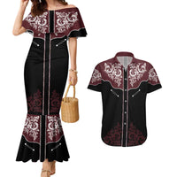 Vintage Western Cowboy Couples Matching Mermaid Dress and Hawaiian Shirt Black Version - Wonder Print Shop