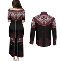 Vintage Western Cowboy Couples Matching Puletasi and Long Sleeve Button Shirt Black Version - Wonder Print Shop