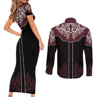 Vintage Western Cowboy Couples Matching Short Sleeve Bodycon Dress and Long Sleeve Button Shirt Black Version - Wonder Print Shop