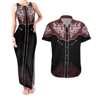 Vintage Western Cowboy Couples Matching Tank Maxi Dress and Hawaiian Shirt Black Version - Wonder Print Shop