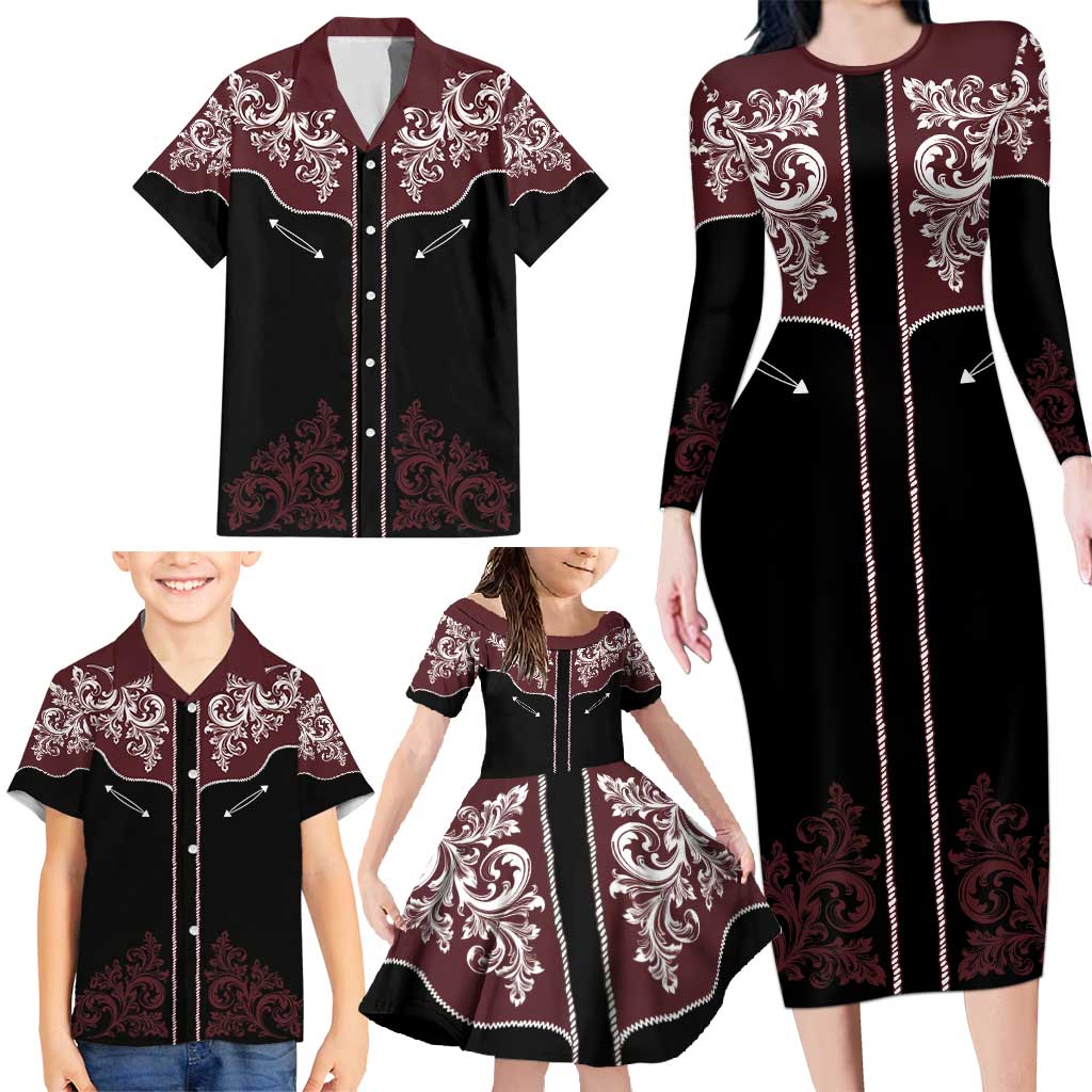 Vintage Western Cowboy Family Matching Long Sleeve Bodycon Dress and Hawaiian Shirt Black Version - Wonder Print Shop