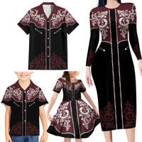 Vintage Western Cowboy Family Matching Long Sleeve Bodycon Dress and Hawaiian Shirt Black Version - Wonder Print Shop
