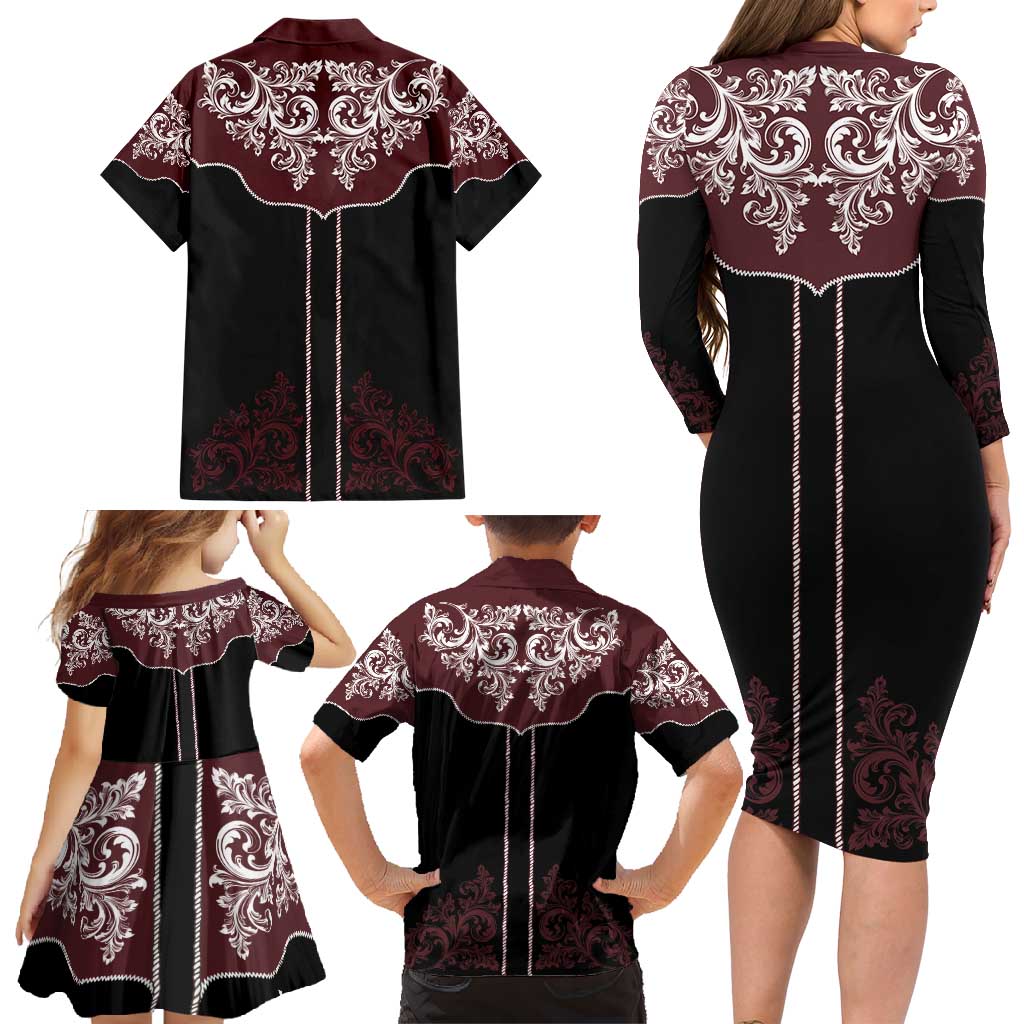 Vintage Western Cowboy Family Matching Long Sleeve Bodycon Dress and Hawaiian Shirt Black Version - Wonder Print Shop