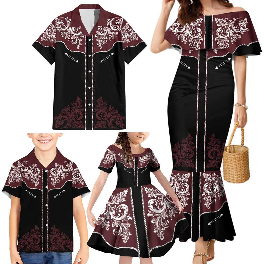 Vintage Western Cowboy Family Matching Mermaid Dress and Hawaiian Shirt Black Version - Wonder Print Shop