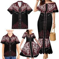 Vintage Western Cowboy Family Matching Mermaid Dress and Hawaiian Shirt Black Version - Wonder Print Shop