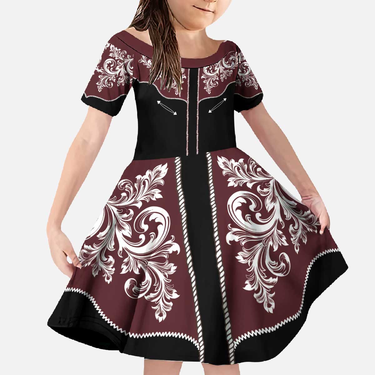 Vintage Western Cowboy Family Matching Off The Shoulder Long Sleeve Dress and Hawaiian Shirt Black Version - Wonder Print Shop