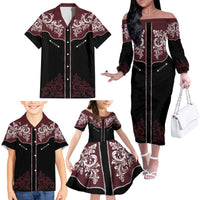 Vintage Western Cowboy Family Matching Off The Shoulder Long Sleeve Dress and Hawaiian Shirt Black Version - Wonder Print Shop