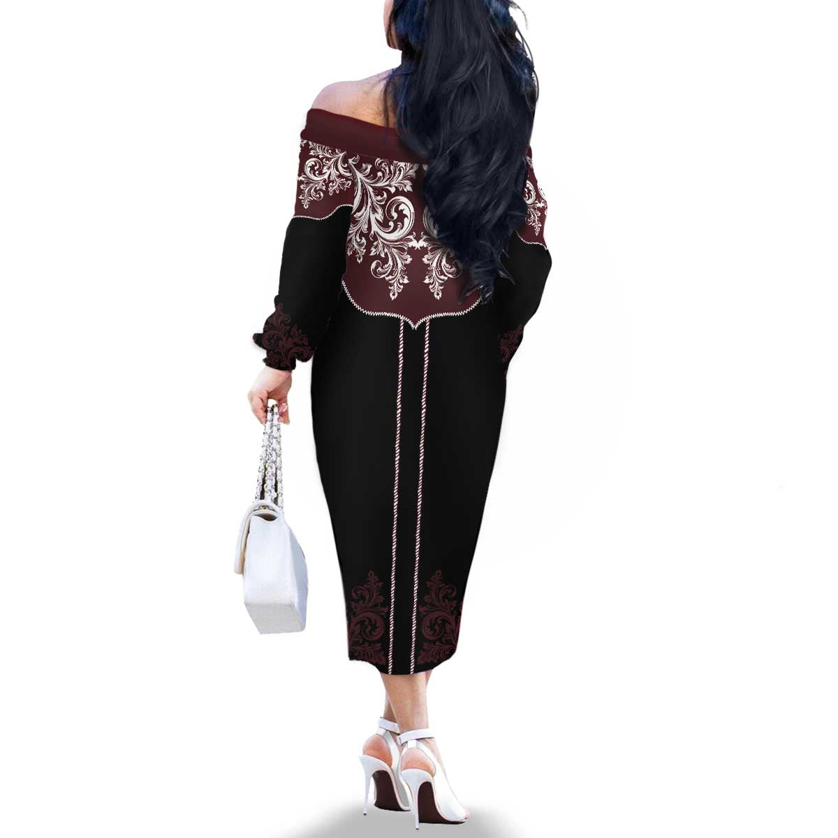 Vintage Western Cowboy Family Matching Off The Shoulder Long Sleeve Dress and Hawaiian Shirt Black Version - Wonder Print Shop