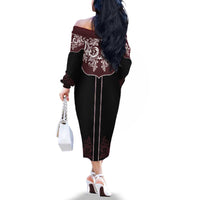 Vintage Western Cowboy Family Matching Off The Shoulder Long Sleeve Dress and Hawaiian Shirt Black Version - Wonder Print Shop