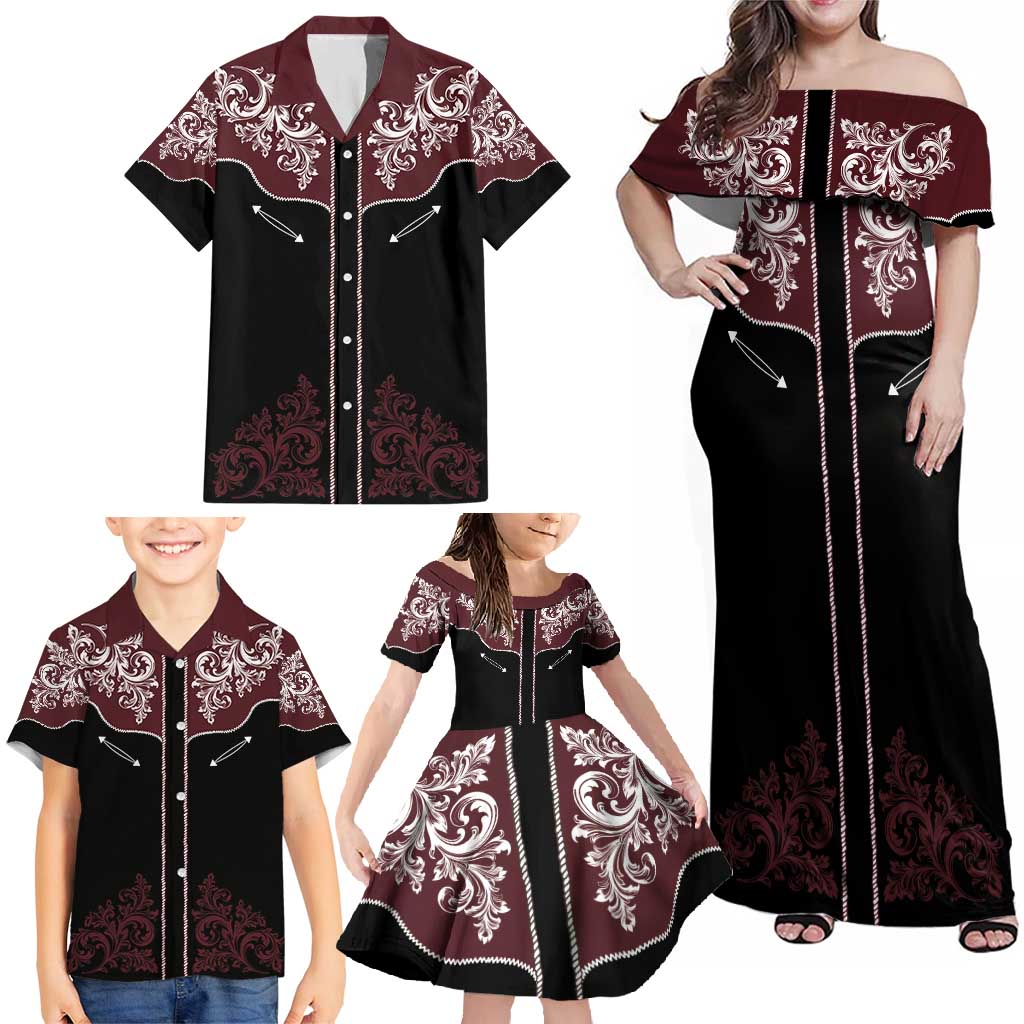Vintage Western Cowboy Family Matching Off Shoulder Maxi Dress and Hawaiian Shirt Black Version - Wonder Print Shop