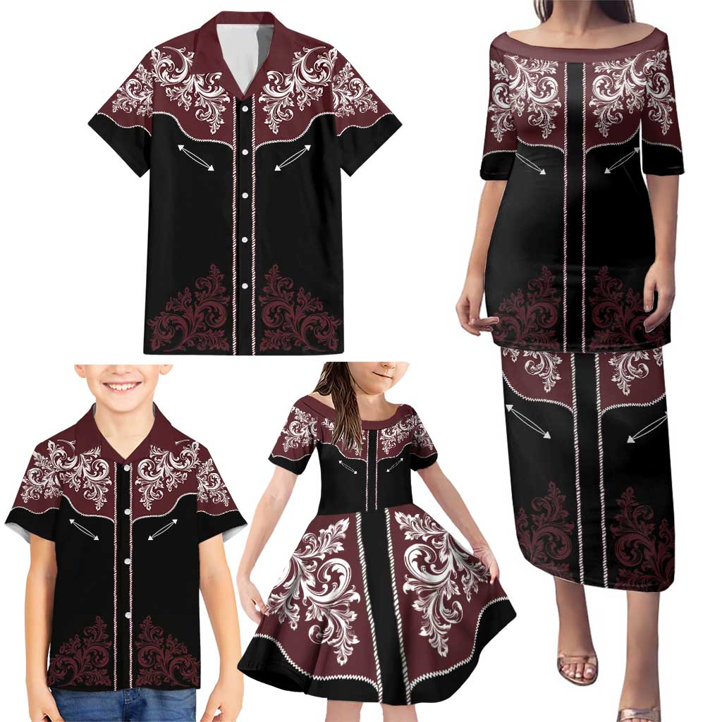 Vintage Western Cowboy Family Matching Puletasi and Hawaiian Shirt Black Version - Wonder Print Shop