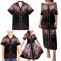 Vintage Western Cowboy Family Matching Puletasi and Hawaiian Shirt Black Version - Wonder Print Shop