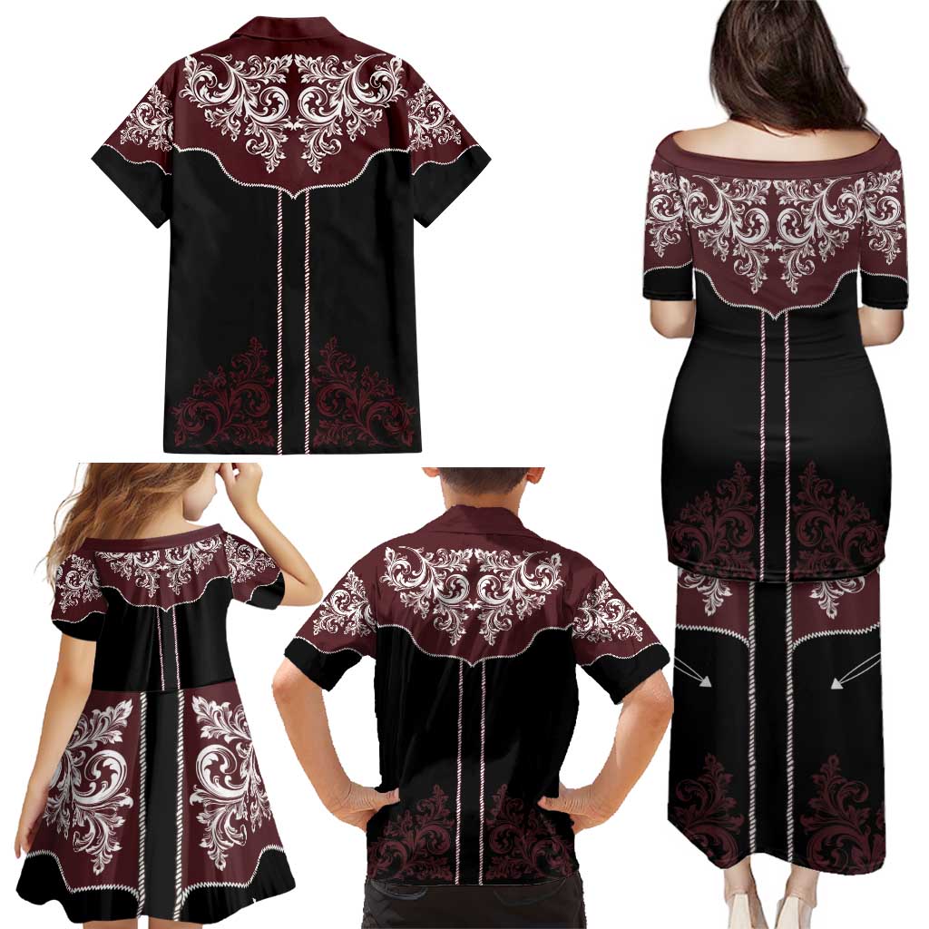 Vintage Western Cowboy Family Matching Puletasi and Hawaiian Shirt Black Version - Wonder Print Shop