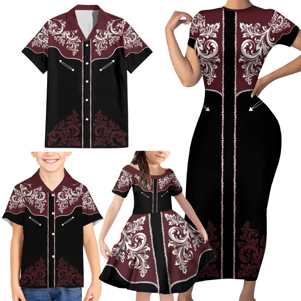 Vintage Western Cowboy Family Matching Short Sleeve Bodycon Dress and Hawaiian Shirt Black Version - Wonder Print Shop