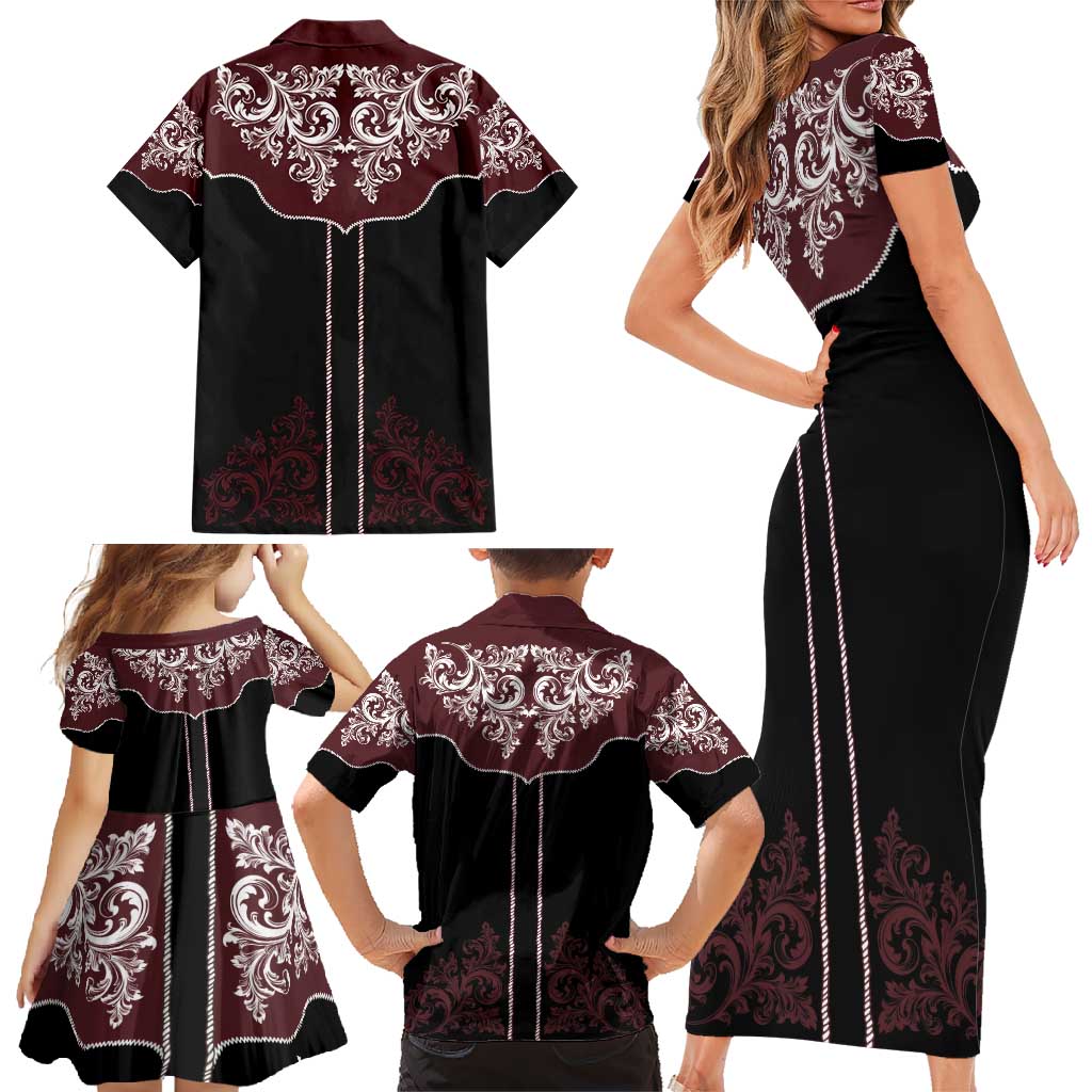 Vintage Western Cowboy Family Matching Short Sleeve Bodycon Dress and Hawaiian Shirt Black Version - Wonder Print Shop