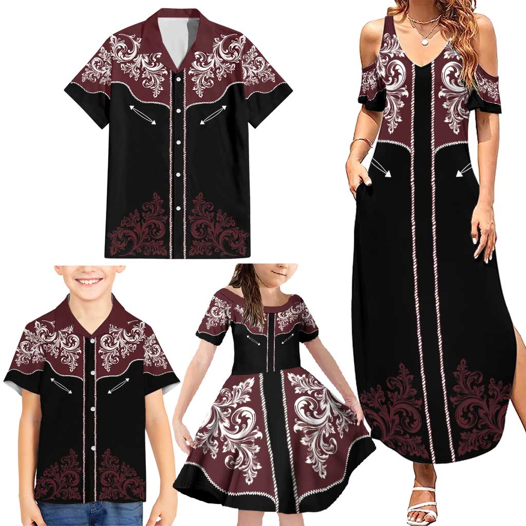 Vintage Western Cowboy Family Matching Summer Maxi Dress and Hawaiian Shirt Black Version - Wonder Print Shop