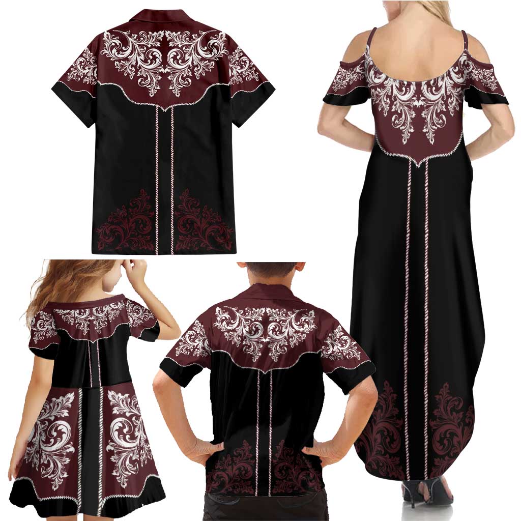 Vintage Western Cowboy Family Matching Summer Maxi Dress and Hawaiian Shirt Black Version - Wonder Print Shop