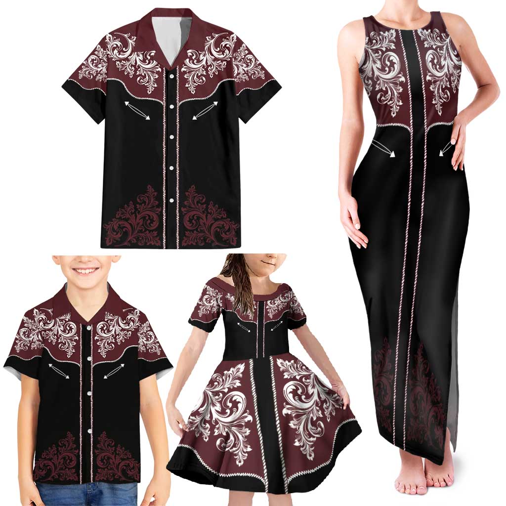 Vintage Western Cowboy Family Matching Tank Maxi Dress and Hawaiian Shirt Black Version - Wonder Print Shop