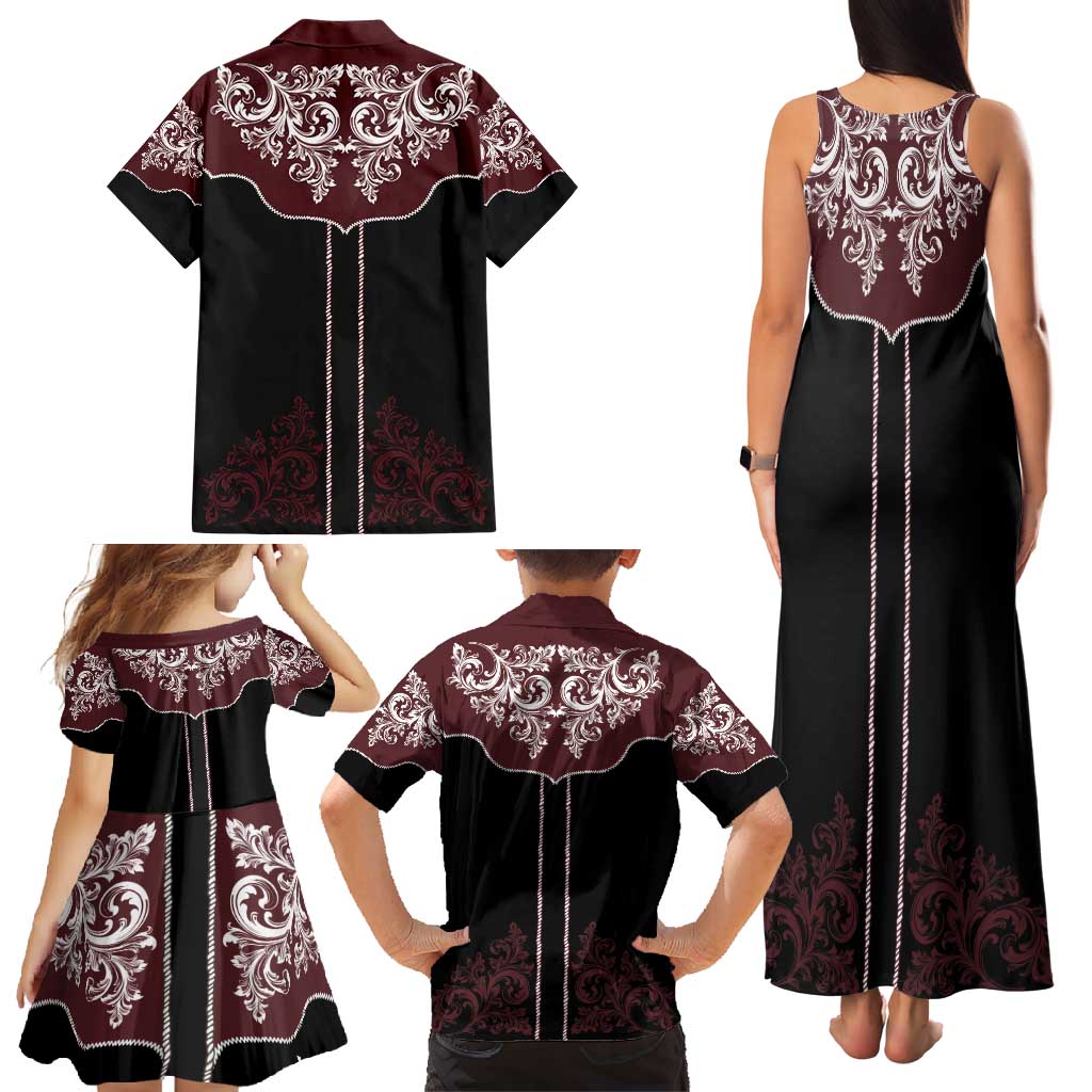Vintage Western Cowboy Family Matching Tank Maxi Dress and Hawaiian Shirt Black Version - Wonder Print Shop