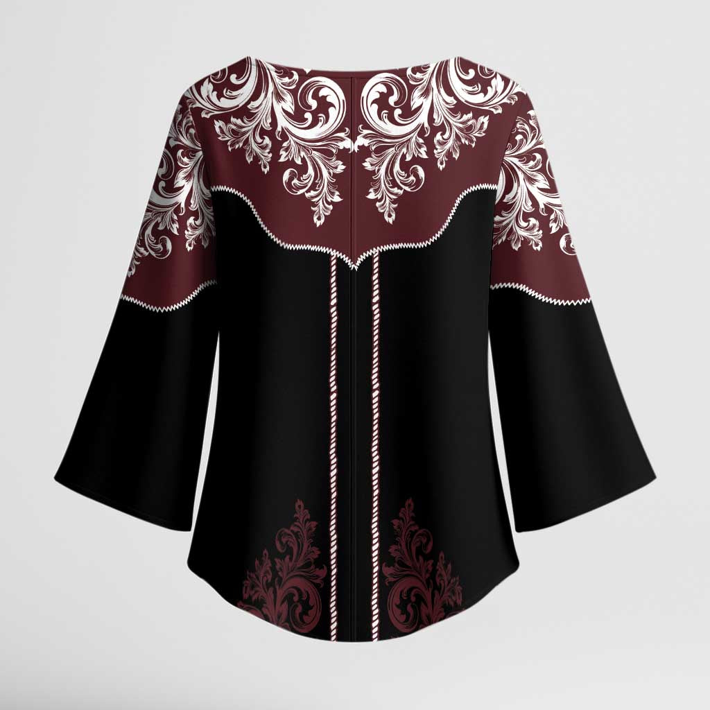 Vintage Western Cowboy Kimono Sleeve Blouse Black Version - Wonder Print Shop