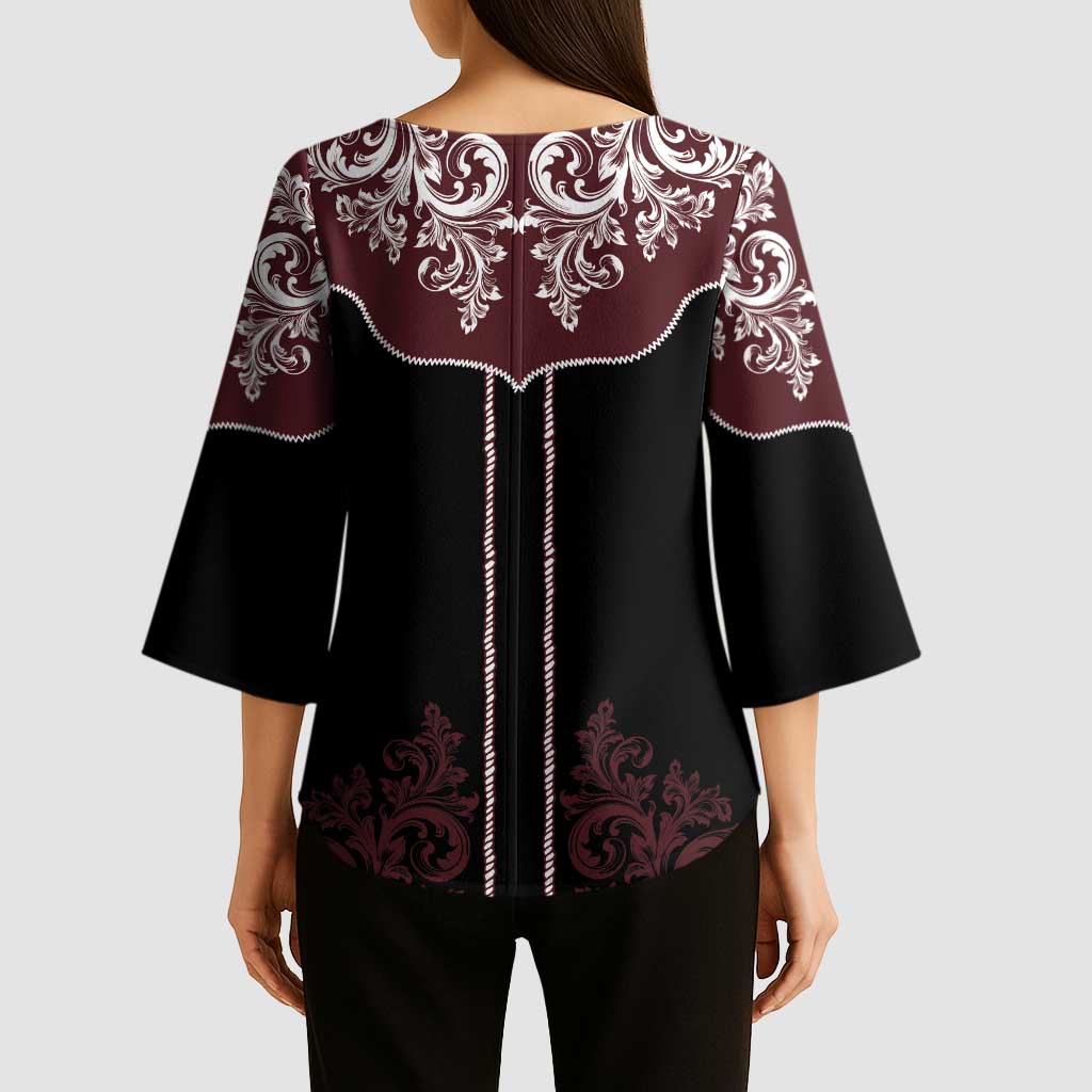 Vintage Western Cowboy Kimono Sleeve Blouse Black Version - Wonder Print Shop