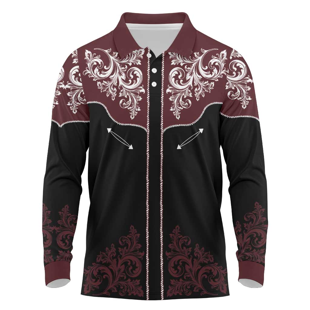 Vintage Western Cowboy Long Sleeve Polo Shirt Black Version - Wonder Print Shop