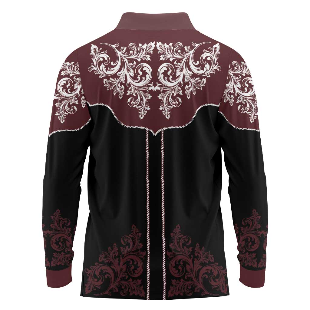 Vintage Western Cowboy Long Sleeve Polo Shirt Black Version - Wonder Print Shop