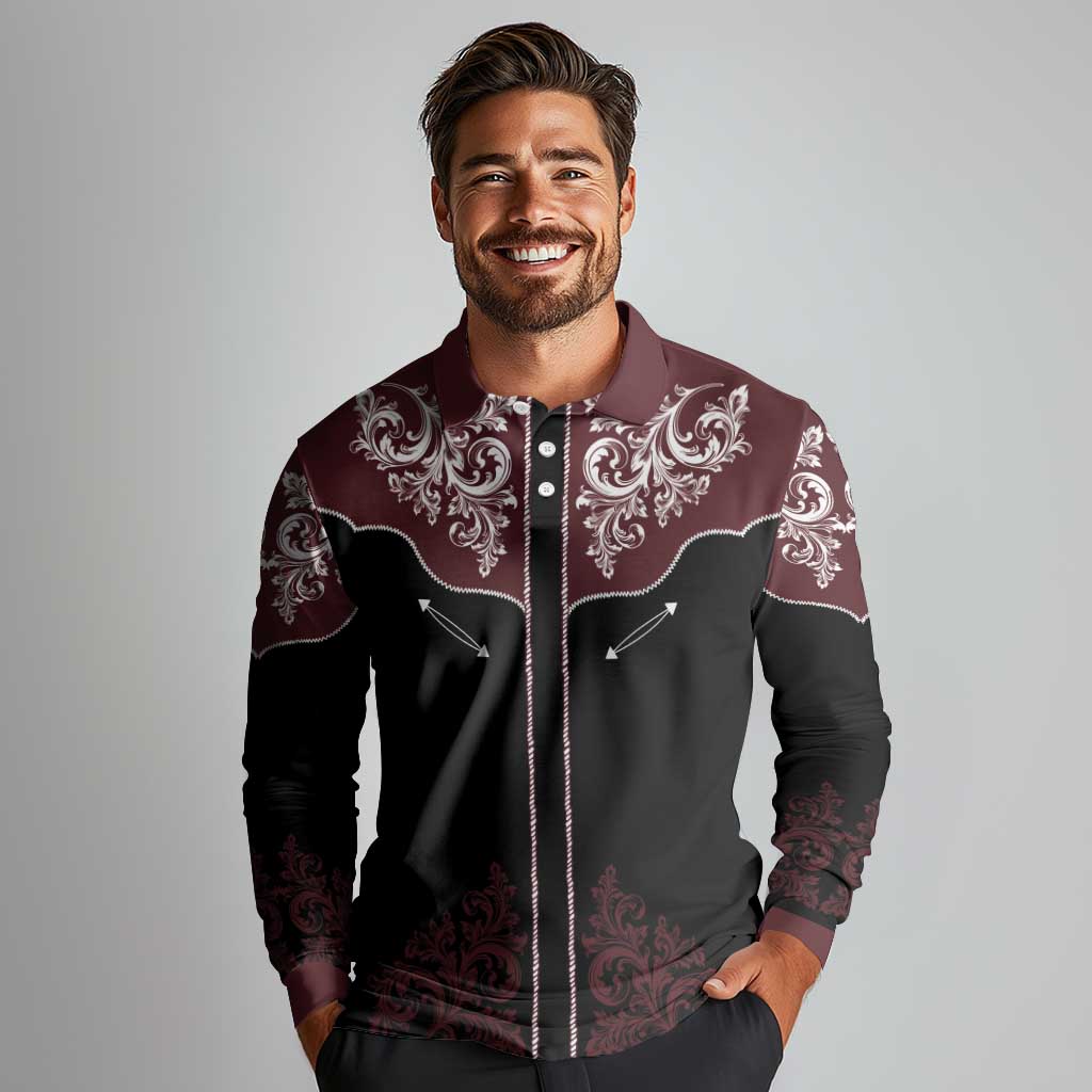 Vintage Western Cowboy Long Sleeve Polo Shirt Black Version - Wonder Print Shop