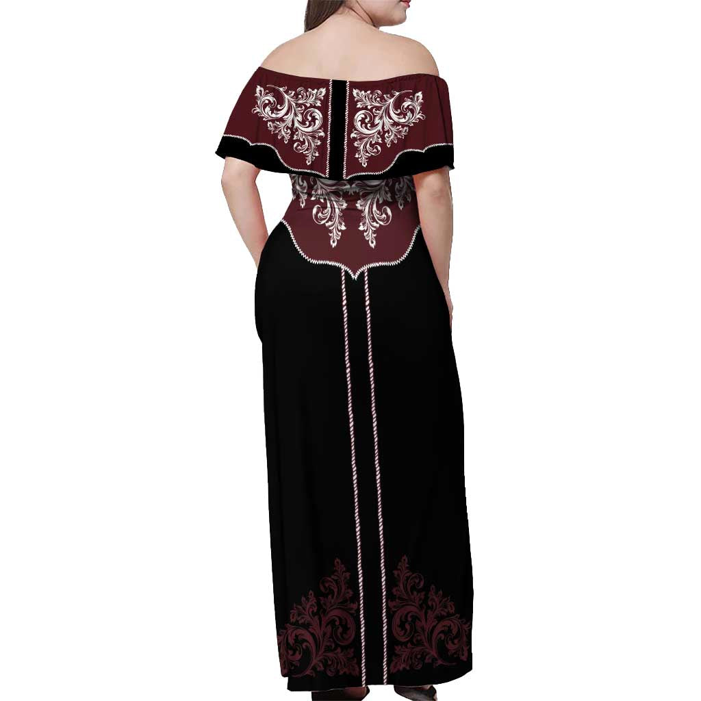 Vintage Western Cowboy Off Shoulder Maxi Dress Black Version - Wonder Print Shop