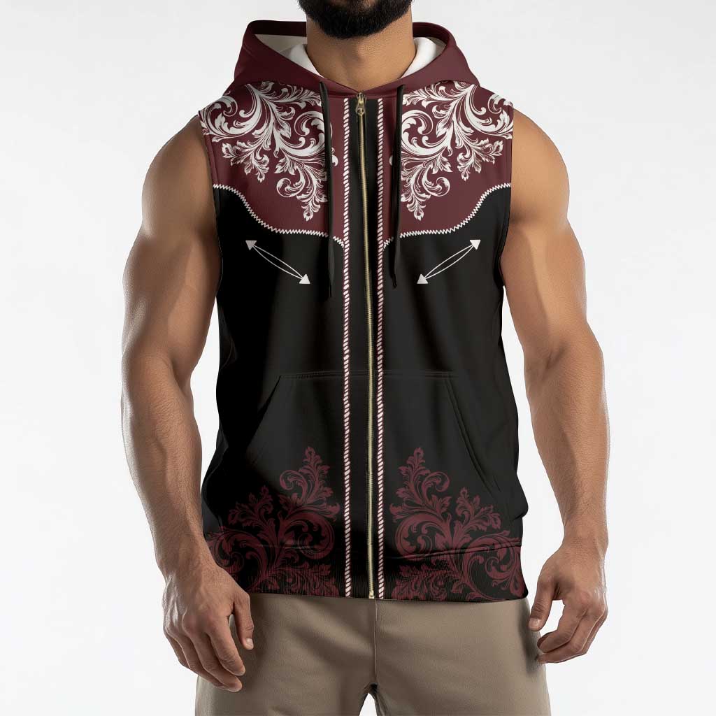 Vintage Western Cowboy Sleeveless Zip Hoodie Black Version - Wonder Print Shop