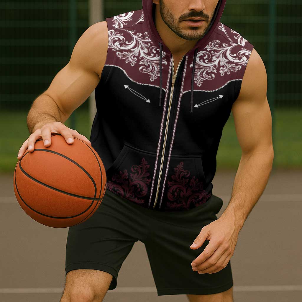 Vintage Western Cowboy Sleeveless Zip Hoodie Black Version - Wonder Print Shop