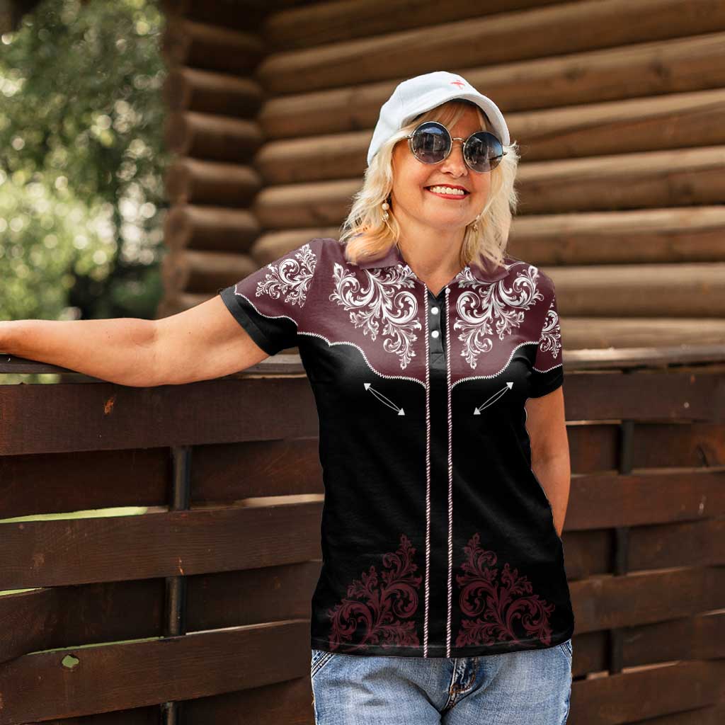 Vintage Western Cowboy Women Polo Shirt Black Version - Wonder Print Shop