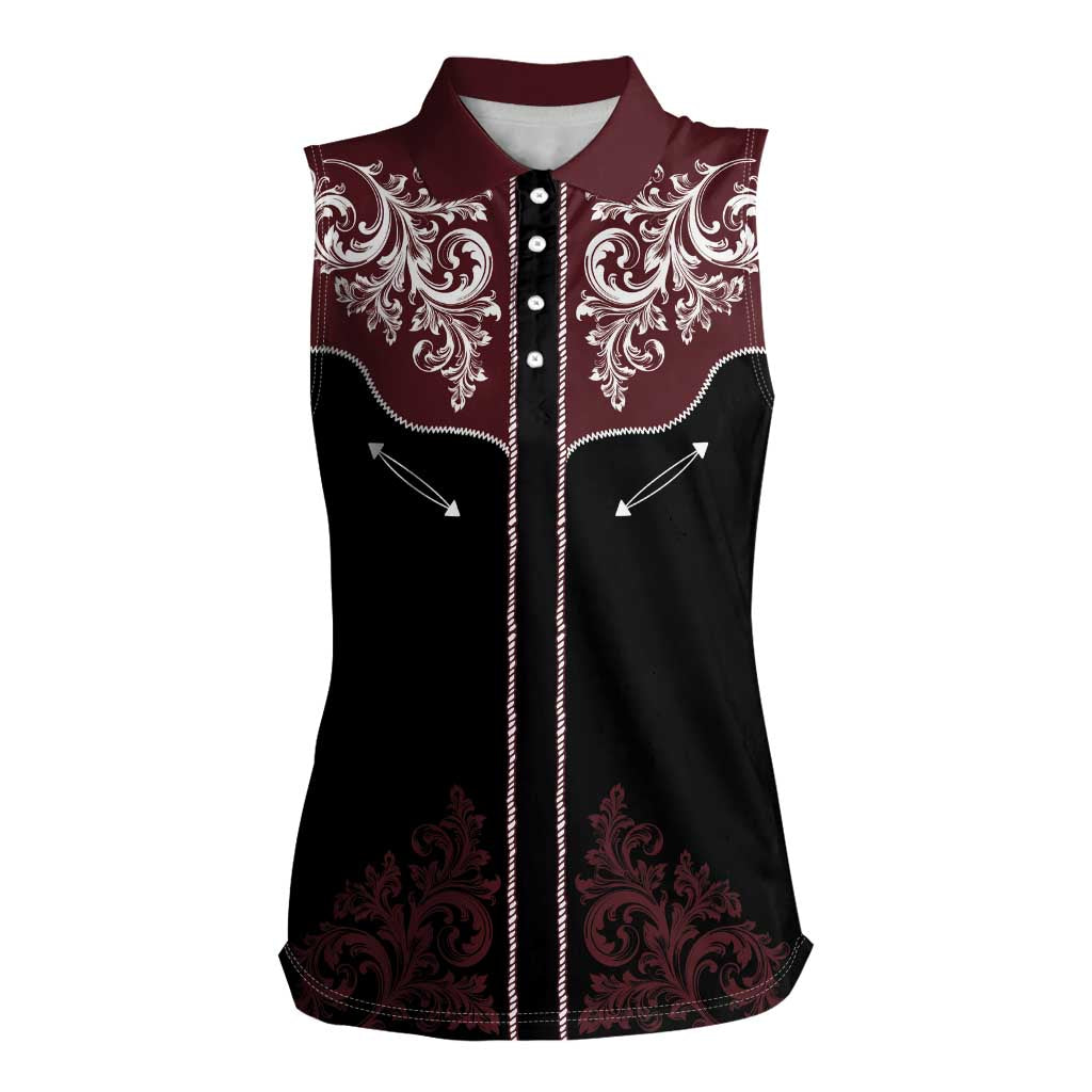 Vintage Western Cowboy Women Sleeveless Polo Shirt Black Version - Wonder Print Shop